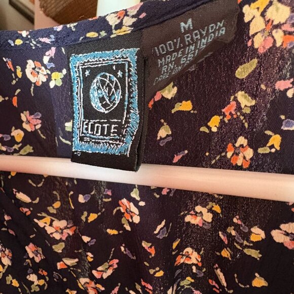vintage 90s babydoll dress Ecote navy floral print grunge crinkle rayon mini S M - Picture 8 of 8